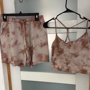 PINK Victoria's Secret Mauve Brown Tie-Dye Lounge Shorts & Cropped Cami Set